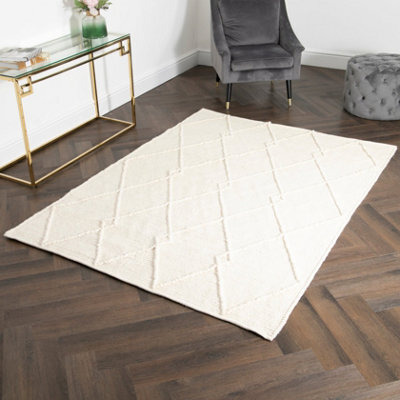 Native Home & Lifestyle Cream Diamond Pattern Large Wool Rug