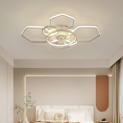 H&O Direct Reversible Ceiling Fan With Led Light 5 Blades Modern Dimmable Flower Shape Ceiling Light Fan With Remote Control