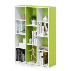 Walplus Furinno 11-Cube Reversible Open Shelf Bookcase, White/green 11107Wh/gr
