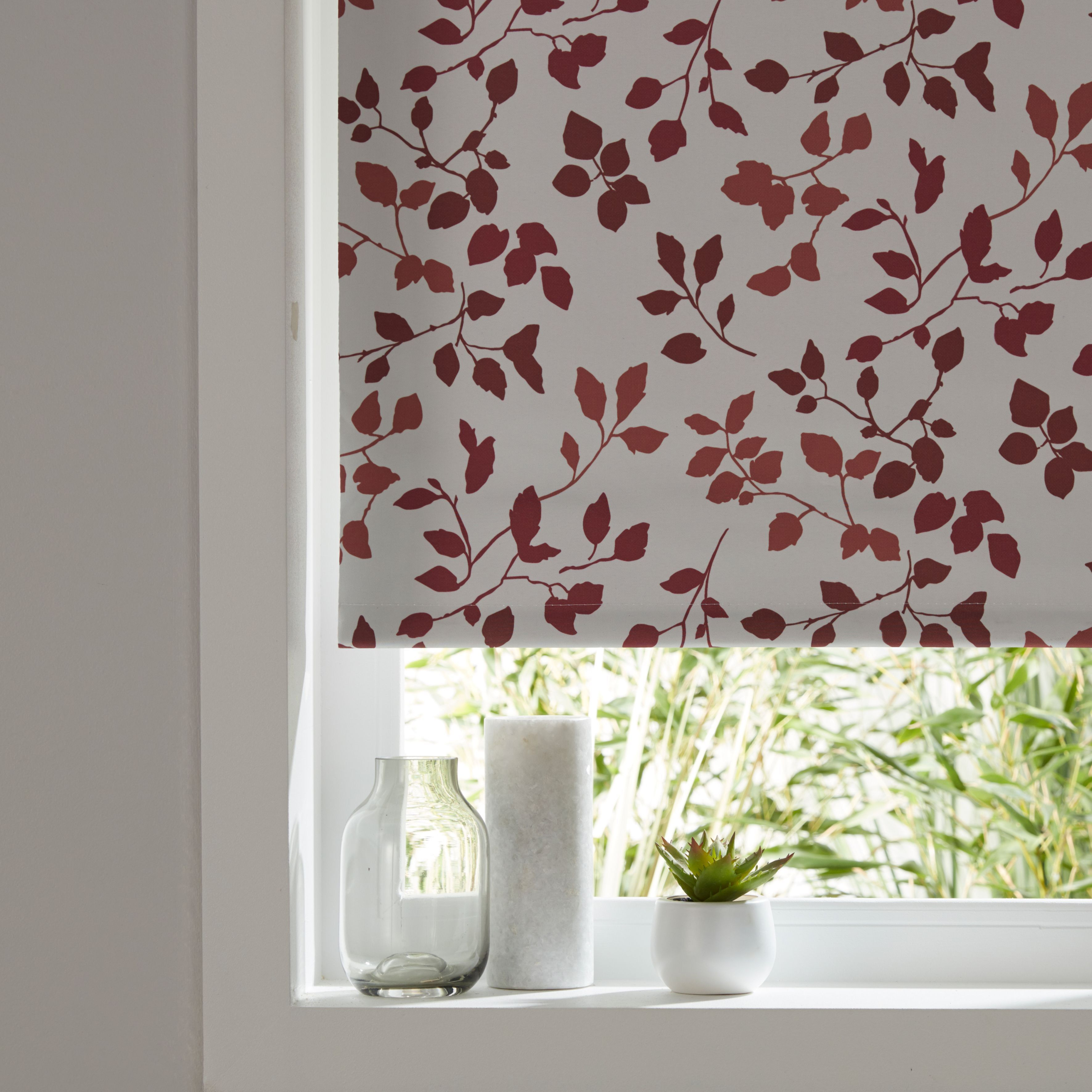 Colours Boreas Corded Ivory & Red Foliage Blackout Roller Blind (W)60Cm (L)195Cm