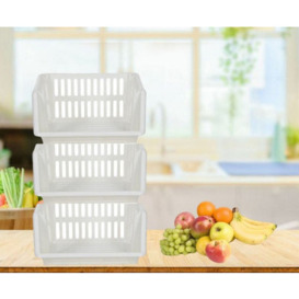 Whitefurze Large Cream Stacking Storage Baskets 3 Tier Kitchen Home Office