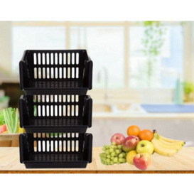 Whitefurze Large Black Stacking Storage Baskets 3 Tier Kitchen Home Office