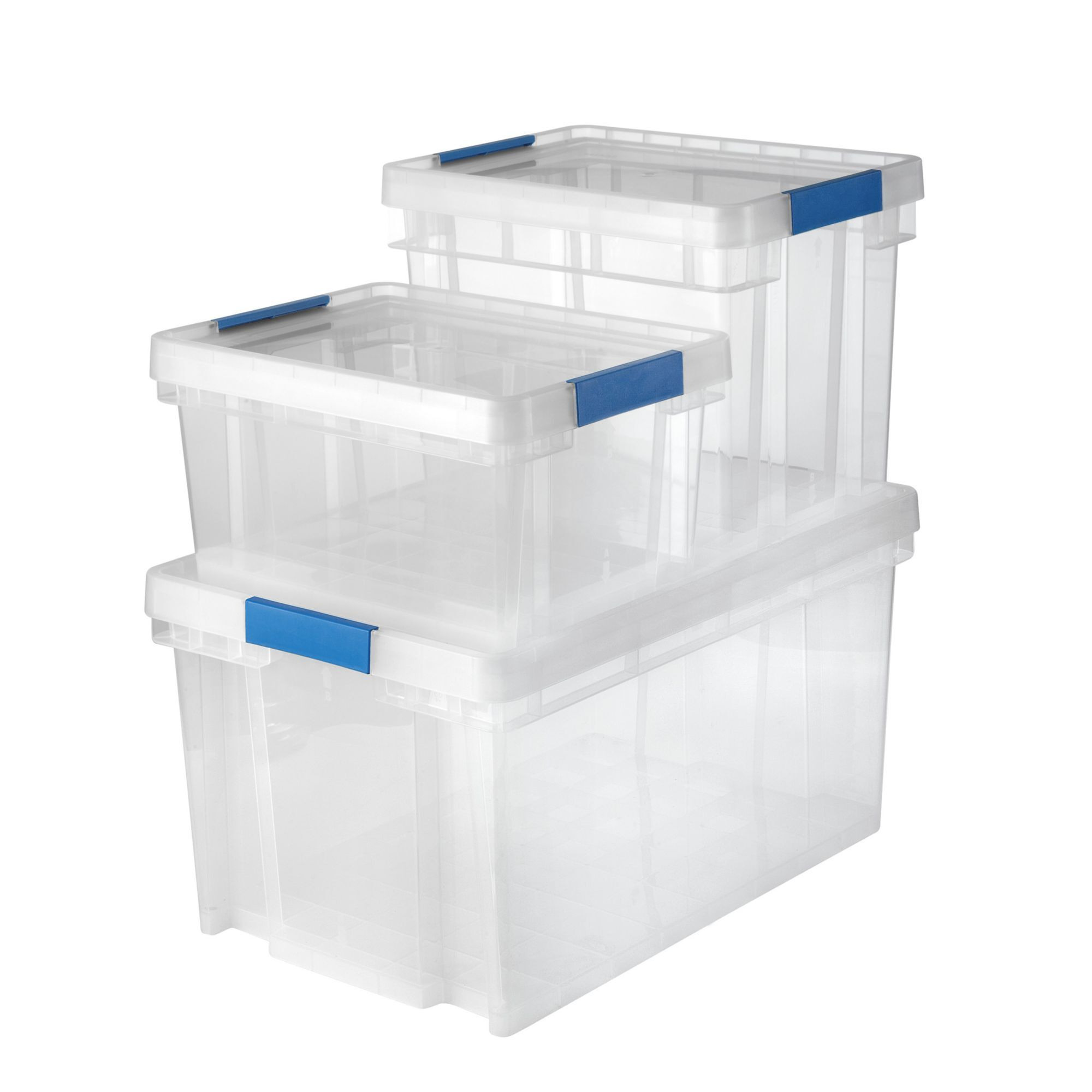 Form Xago Heavy Duty Clear 51L Small, Medium & Xl Plastic Stackable Storage Box, Pack Of 3