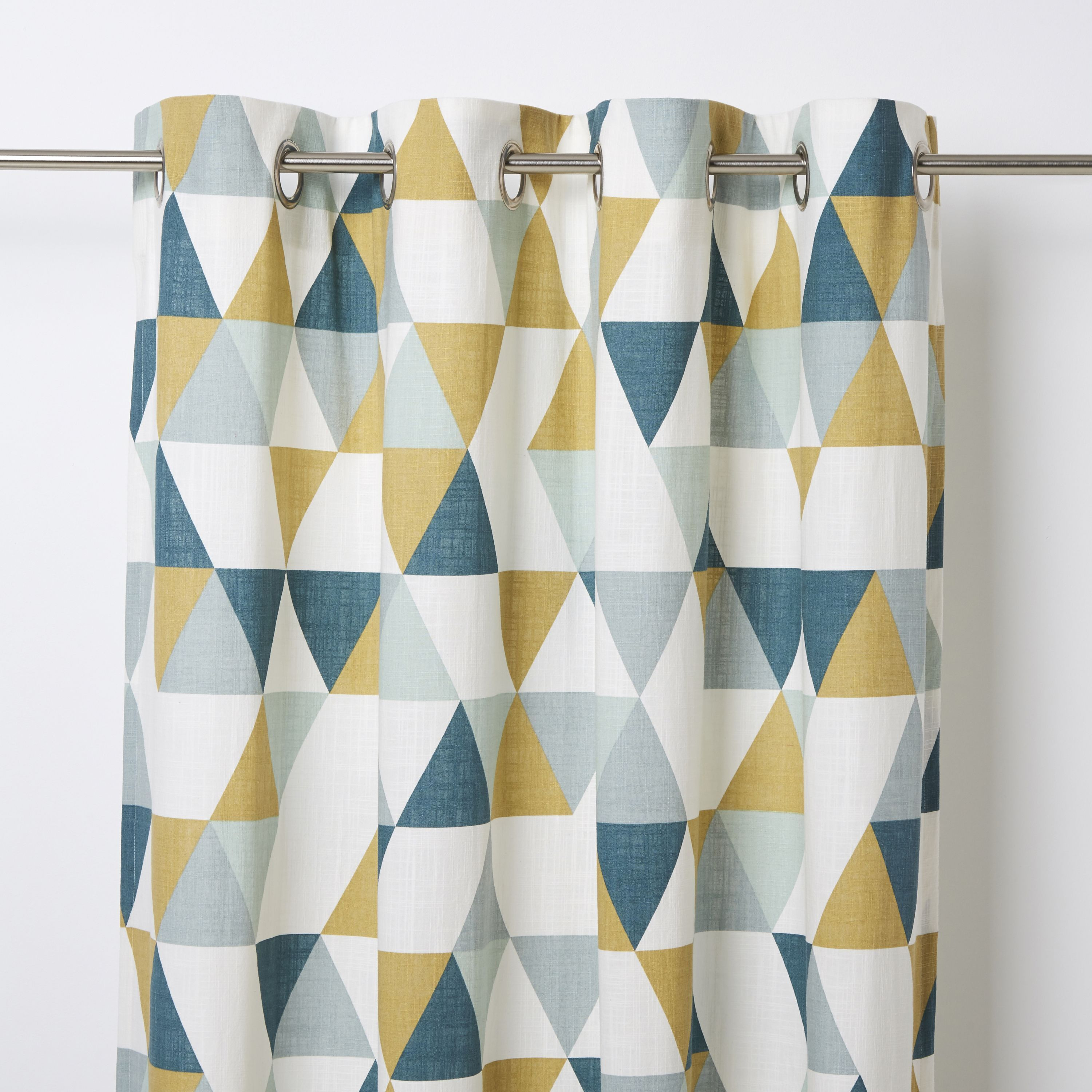 GoodHome Rima Blue, Grey & Mustard Triangle Unlined Eyelet Curtain (W)140Cm (L)260Cm, Single