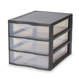 Form Kontor Clear & Grey Stackable Plastic 3 Drawer Unit