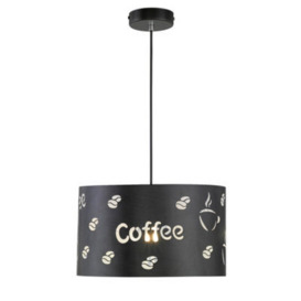 Wofi Tuva Black Pendant Light A Stylish Pendant With Metal Shade With Coffee Patterns Creating Lovely Effect Requires 1Xe27 Bulb