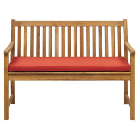 Beliani Acacia Wood Garden Bench 120 Cm With Red Cushion Vivara