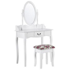Beliani 1 Drawer Dressing Table With Oval Mirror And Stool White Soleil
