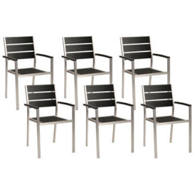 Beliani Set Of 6 Garden Dining Chairs Black With Silver Vernio