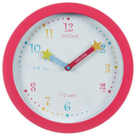 Children's Bedroom Nursery Learn To Tell The Time Clock Easy To Read Boy Girl 357609 - Pink