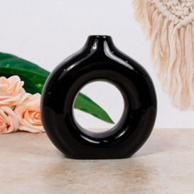 Bravich Nordic Ceramic Donut Vase - 18Cm - Black