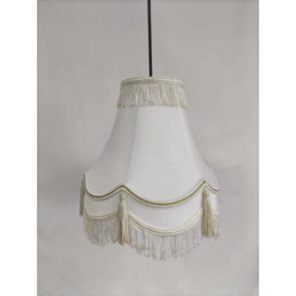 Cream Ivory Iceberg Tassel Silk Fabric Double Scallop Dual Purpose Lampshade With Gold Trim Table Floor Ceiling Light 10Inch