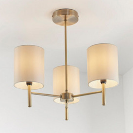 Anson Lighting Phoenix 3Lt Semi Flush Light Finished In Antique Brass Plate And Cream Fabric