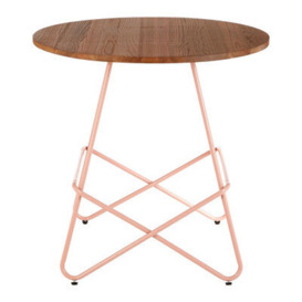 Premier Housewares Interiors By Premier Pink Metal And Elm Wood Round Table, Versatile Coffee Table For Home And Office, Round Outdoor Dining Table