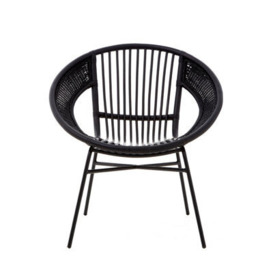 Premier Housewares Interiors By Premier Comfortable Black Natural Rattan And Iron Black Arm Chair, Stylish Outdoor Chair, Versatile Dining Chair