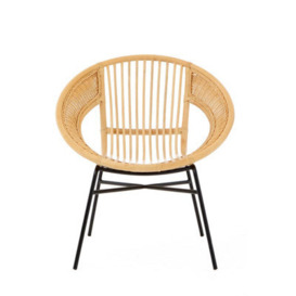 Premier Housewares Interiors By Premier Comfortable Natural Rattan And Black Iron Arm Chair, Stylish Outdoor Chair, Versatile Natural Dining Chair