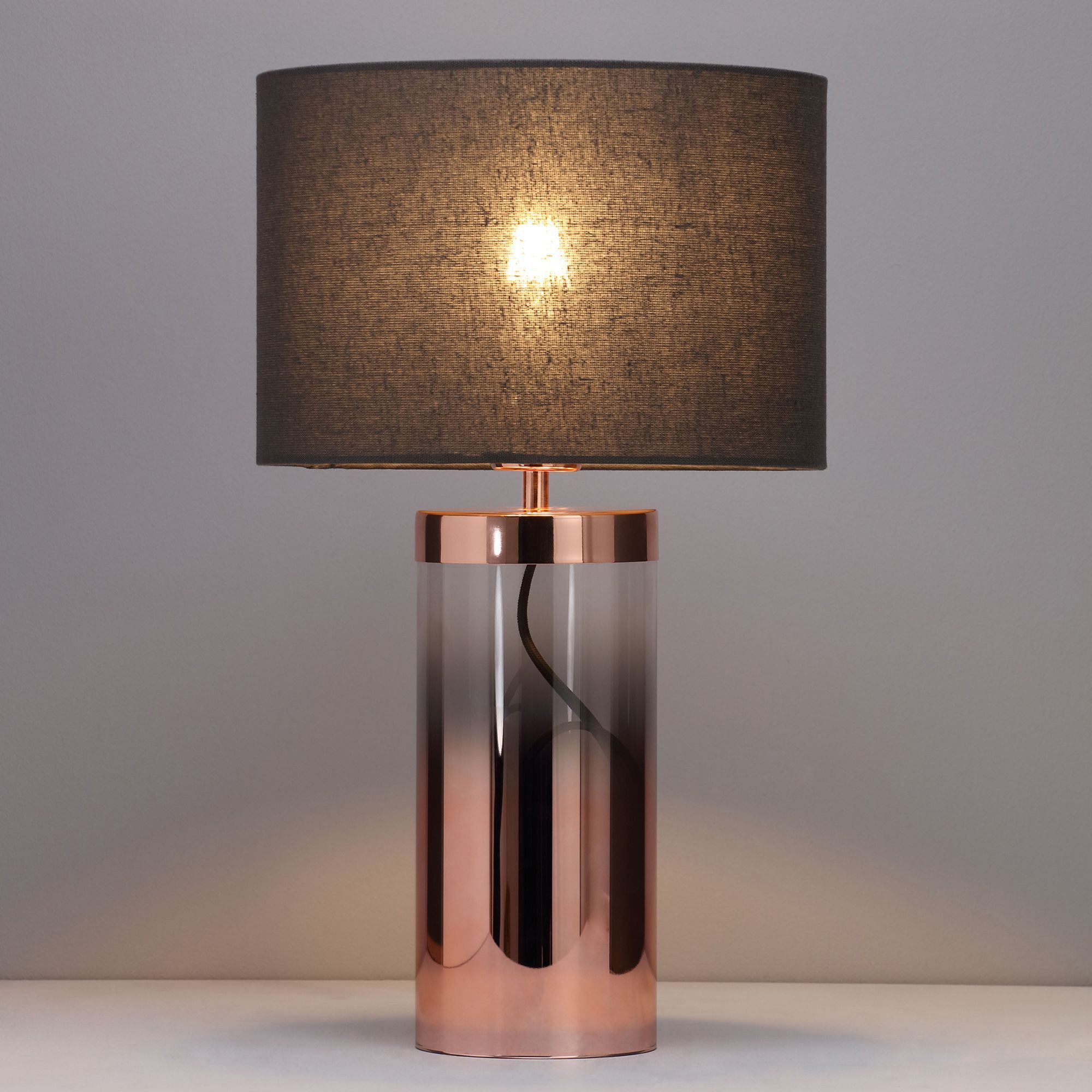 Inlight Erinome Ombre Amber & Dark Grey Copper Effect Cylinder Table Light