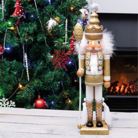 Netagon St Helens Home And Garden Gold & White Nutcracker With Staff Christmas Decoration Ornament