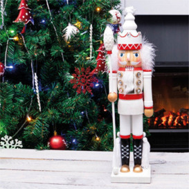 Netagon St Helens Home And Garden White & Red Nutcracker With Staff Christmas Decoration Ornament