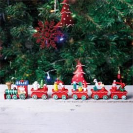 Netagon St Helens Home And Garden Wooden Christmas Train Set Decoration In Red