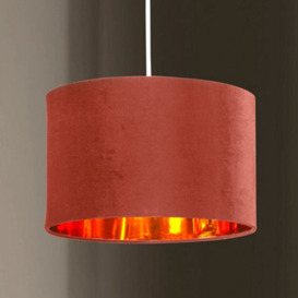 K Living Deco Blush Pink Salmon Colour Velvet Fabric Outer And Metallic Gold Inner Ceiling Pendant Drum Light Shade