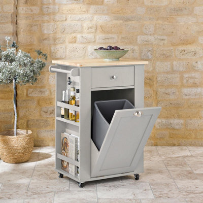 Winchcombe Bin Cart - Portable Recycling Or Laundry Trolley With Drawer, Side Storage & Towel Rail - H83 X W59 X D40Cm, Grey