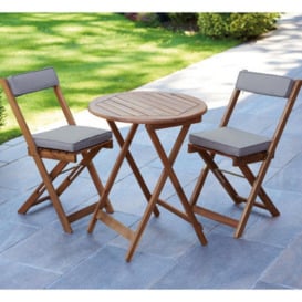 Wooden Bistro Set With Cushions - Weather Resistant Foldable Outdoor Garden Table & 2 Chairs For Patio, Decking, Balcony - Natural