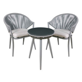 Dellonda Echo 3 Piece Aluminium Outdoor Balcony Chair & Table Set Glass Top Grey