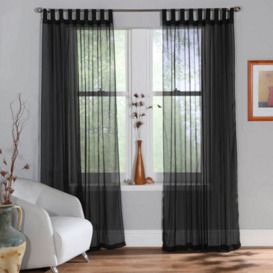 "Home Curtains Voile Tab Top Panels 59W X 48D"" (149X122Cm) Black (Pair)"