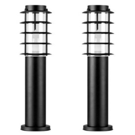 Valuelights Pair Of Ip44 Rated Outdoor Black Stainless Steel Bollard Lantern Light Posts - Led Candle Bulbs 3000K Warm White