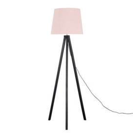 Valuelights Modern Black Wood Tripod Design Floor Lamp With Pink Shade