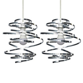 Valuelights Pair Of Contemporary Silver Chrome Metal Double Ribbon Spiral Swirl Ceiling Light Shades