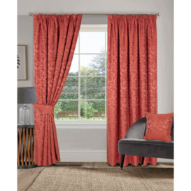 "Home Curtains Buckingham Damask Fully Lined 45W X 54D"" (114X137Cm) Terracotta Pencil Pleat Curtains (Pair)"