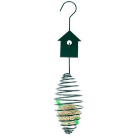 Homescapes Metal Spring Bird Feeder With Bird Decoration, Bird House