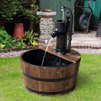 Outsunny Barrel Water Fountain Garden Decorative Feature W/ Electric Pump