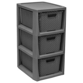 Storm Trading Group Grey 3 Drawer Stylish Rattan Effect Storage Tower Commode Baskets For Home & Office