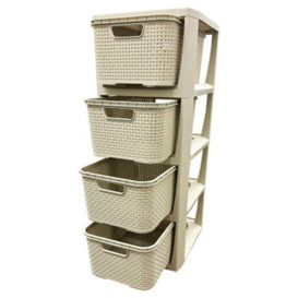 Storm Trading Group Cream 4 Drawer Stylish Rattan Effect Storage Tower Commode Baskets For Home & Office