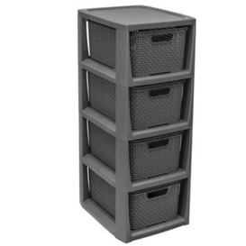 Storm Trading Group Grey 4 Drawer Stylish Rattan Effect Storage Tower Commode Baskets For Home & Office