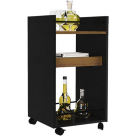 Seconique Naples Black And Pine Effect Finish Serving Cart Side Table