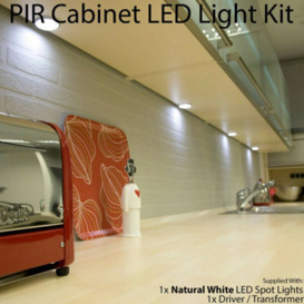 1X Aluminium Ultra-Slim Round Under Cabinet Kitchen Light & Driver Kit - Auto On / Off Pir - Natural White Led