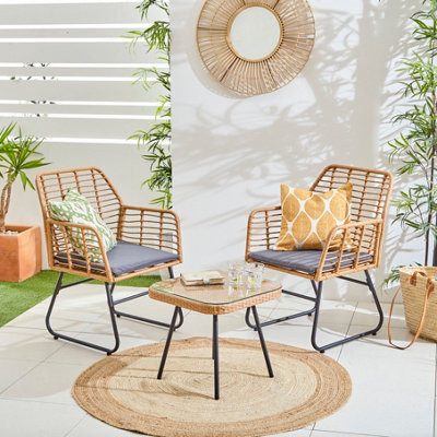 Neo Grey Garden Furniture Patio Wicker Bamboo Style Chair Table