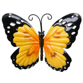 AB Tools Small 3D Yellow Metal  Butterfly Garden/home Wall Art Ornament 7X12X14Cm