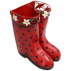 AB Tools Red Hanging Pair Of Wellies Metal Planter Garden Gift Ornament  25X22X29Cm