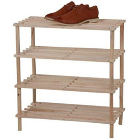 Wooden Shoe Rack Footwear Storage Organiser Unit Shelf Dvd Books Tier Slated New Natural, 4 Tier