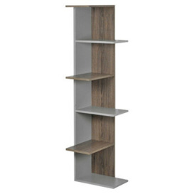 Urbn-Living Urbnliving Height 141Cm Modern Grey And Oak Wooden Corner Bookcase 5 Tier Free Standing Storage Display For Living Room