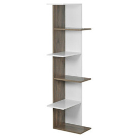 Urbn-Living Urbnliving Height 141Cm 5 Tier Wooden Modern Corner Bookcase Shelves White And Oak Colour Living Room Storage Free Standing Displa