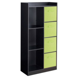 Urbn-Living Urbnliving Height 128Cm Wooden Black 7 Cube Bookcase With Green Drawers Tall Shelving Display Storage Unit Cabinet