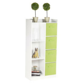Urbn-Living Urbnliving Height 128Cm Tall Wooden White 7 Cube Bookcase With Green Drawers Shelving Display Storage Unit Cabinet Shelves