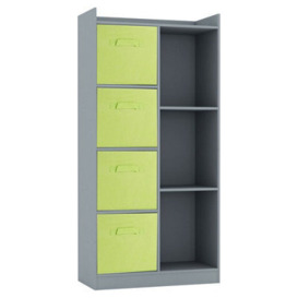 Urbn-Living Urbnliving Height 128Cm Wooden Grey 7 Cube Bookcase With Green Drawers Tall Shelving Display Storage Unit Cabinet