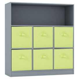 Urbn-Living Urbnliving Height 94Cm Wooden Wide Grey 7 Cube Bookcase With Green 6 Drawers Baskets Storage Unit Shelves